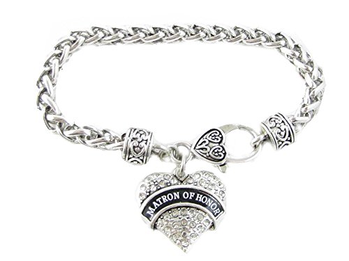Matron of Honor Clear Crystal Heart Silver Bracelet Wedding Jewelry Gift