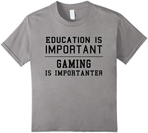 Kids Funny Gaming Gamer Girl Boy T-Shirt Education is importanter 10 Slate