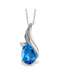 14K White Gold Twist Teardrop Blue Topaz Necklace