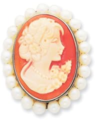 14k White Gold Cultured Pearl 18x25 Shell Cameo Pin/Pendant