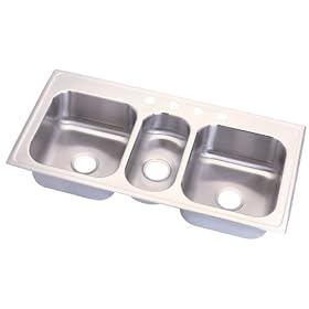 Elkay NMRB43224 Neptune 43-by-22-by-7-by-5-by-7-Inch Triple Bowl Kitchen Sink, Stainless Steel
