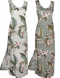 Wild Orchid - Hawaiian Long Tank Dress in Sage and Cream