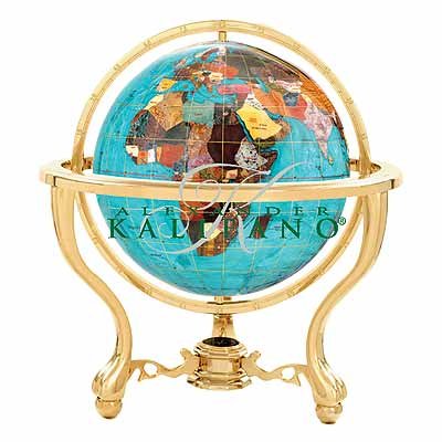 Alexander Kalifano Gemstone Globe - Bahama Blue Commander with Gold 3-Leg Stand