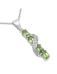 1.08 Carat Genuine Peridot and 0.02 ct. t.w. Genuine Diamond Accents Sterling Silver Pendant Necklace. 18"