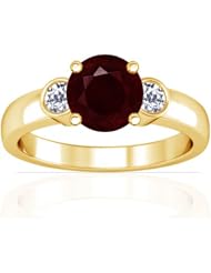 18K Yellow Gold Round Cut Ruby Three Stone Ring (GIA Certificate)