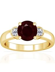18K Yellow Gold Round Cut Ruby Three Stone Ring (GIA Certificate)