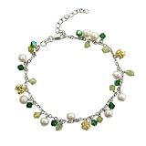 Sterling Silver Peridot Stones & White Pearls Anklet
