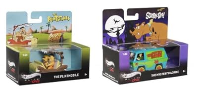 Set of 2 Hot Wheels Elite One: THE FLINTMOBILE and SCOOBY-DOO! THE MYSTERY MACHINE 1:50 Scale