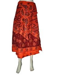 Bohemian Long Skirt Floral Print Orange Maroon Cotton Womens Circular Tie Skirts