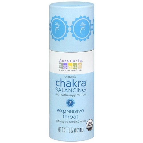 Aura Cacia Chakra Balancing Aromatherapy Roll-On, Expressive Throat 0.31 fl oz (9.76 ml)