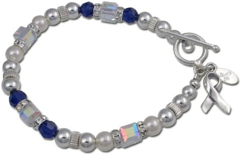 ALS (Amyotrophic Lateral Sclerosis) - Blue &amp; White Signature Awareness Bracelet Made with SWAROVSKI ELEMENTS Crystal and Sterling Silver -Awareness Bracelet Lengths Available (7", 7.25", 7.5",7.75" or 8")