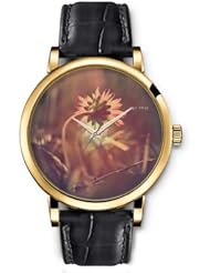SPRAWL Aanalog Fashion Series Gold Ladies Watches of Genuine Black Leather Strap,Unique Wrist Watch for Women Girls Designed with Blurred Landscape