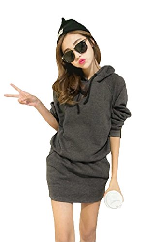 2015 春シンプル スウェット パーカー マニッシュ カジュアル ストリート系 楽ちん チュニック ワンピース ダークグレー ライトグレー ネイビー M L XL