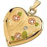 14K Three Tone Gold Heart Shaped Diamond Locket