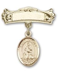 Gold Filled Baby Badge with St. Rachel Charm and Arched Polished Badge Pin