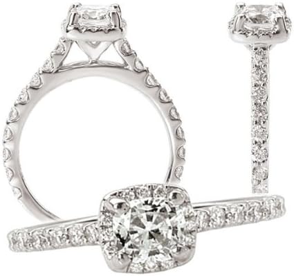 18k Elite Collection lab-grown 6mm cushion cut moissanite engagement ring with natural diamond halo