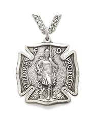 Sterling Silver Engraved St. Florian, Patron Of Firefighters Medal Catholic Jewelry Popular Saint Patron Saint St. Medal Catholic Gift Boxed w/Chain 24" Length Gift Boxed