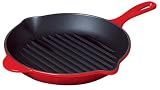 LE CREUSET 10 1/4-Inch Round Skillet Grill, Red L2023-26-67