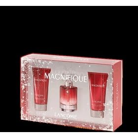 Lancome Magnifique Gift Set 30ml edp, 50ml body perfume veil, 50ml shower perfume caress in a red with silver presentation box