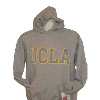 Heather Gray Champion UCLA Bruins Hooded Sweatshirt with Sky Blue and Gold Stitched Lettering