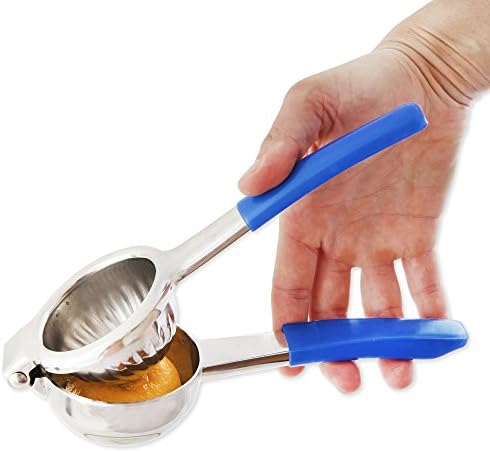 Lemon Lime Orange Citrus Juicer - Best Manual Squeezer Available! Recipe Ebook Included - Comfortable Blue Silicone Handle Press, Made From Strong Stainless Steel - Buy Yours Now!