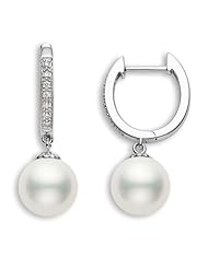 PremiumPearl 7-9mm AAA Japanese Cultured Akoya Pearl Earrings 14k Gold & Diamonds