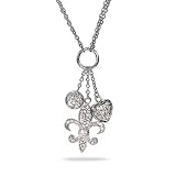 Eve's Addiction Fleur de Lis, Heart, and Circle CZ Multi Charm Necklace