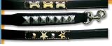 Pyramid leather dog leash - black leather leash -small