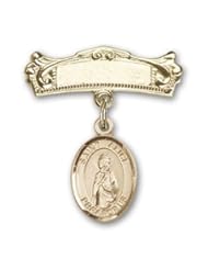 Gold Filled Baby Badge with St. Alice Charm and Arched Polished Badge Pin