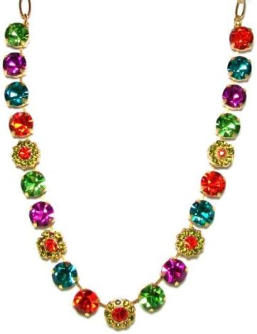 Mariana Spirit of Design 24K Yellow Gold Plated "Tiger Lily" Collection Swarovski Crystal Big Jewel Choker Necklace in Indicolite, Indian Red and Peridot