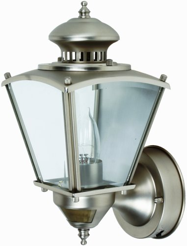 Designers Edge L-2552PW 15-1/2-Inch Dual Eye Motion-Activated Outdoor One-Light Upward Wall Sconce, Pewter with Beveled Glass