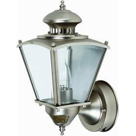 Designers Edge L-2552PW 15-1/2-Inch Dual Eye Motion-Activated Outdoor 1-Light Upward Wall Sconce, Pewter with Beveled Glass