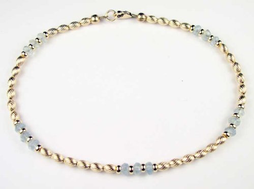 AQUAMARINE 14Kt Gold Filled Gemstone Ankle Bracelets: Handmade Jewelry with Adjustable 1 Inch Extension