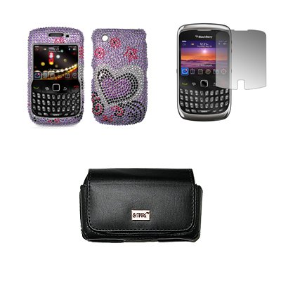 The Blackberry Curve 3G 9300 silver with pink hearts bling jewels case cover