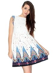 Knee Length Sleeveless Linen General Print Summer Skater Dress/Mini Dress 