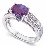 0.20 Ct.T.W. Round Brilliant Cut Diamonds, 9 mm X 7 mm Oval Shape Chatham Created Alexandrite,...