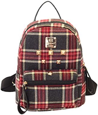 Agatha Garcia Plaid Gold Stud Canvas Backpack