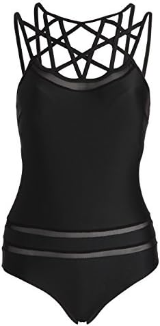 Rocking Cool Black Caged Look One-Piece Swimsuit with Mesh Details