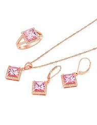 Gold Plated Silver 19.51 CTW Cubic Zirconias Ladies Jewelry Set. Ring Size 7.5. Length 31 in. Total Item weight 4.8 g.