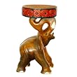 Handmade Asian Furniture - 20" Carved Elephant Design Wood Accent End Table