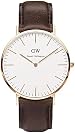 Daniel Wellington Bristol Rose Men's Quartz Watch with White Dial Analogue Display and Brown Leather Strap 0109DW