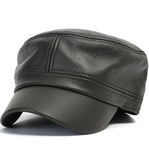 ililily Vintage Genuine Leather Military Cadet Cap Army Camo style Hats (cadet-504-1-XL)