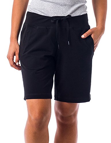 Danskin Soft knit Womens Bermuda Shorts with elastic waist and drawstring, Black L