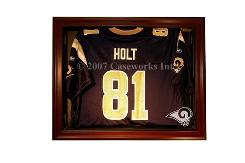 St. Louis Rams Football Jersey Display Case with Removable Face and Mahogany Finish Frame