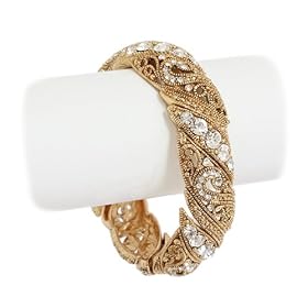 Marcasite Gold Tone Rhinestone Bangle Stretch Bracelet Fashion Jewelry