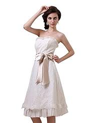 A-line Strapless Lace Natural   Waistline Tea Length  Dress With a Sash 