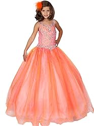 Girls Full Length Tulle  Crystals Crystal Lace Scoop Neck  Ball Gown Pageant Dress/Party Dress 
