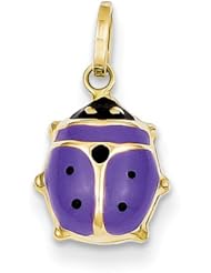 14k Hollow Polished Purple Enameled Ladybug Charm