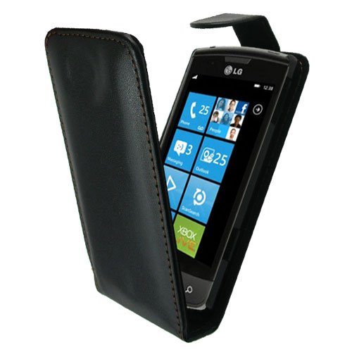 COVER / CUSTODIA IN PELLE + 2 PELLICOLE PROTEGGISCHERMO PER LG Optimus 7 E900 - NERO