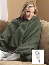 Sunbeam Olive Green Fleece Electric Heated Warming Throw Blanket